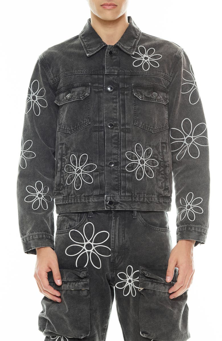 Cult of Individuality MK3 Floral Appliqué Cotton Canvas Jacket, Main, color, Vintage Gray