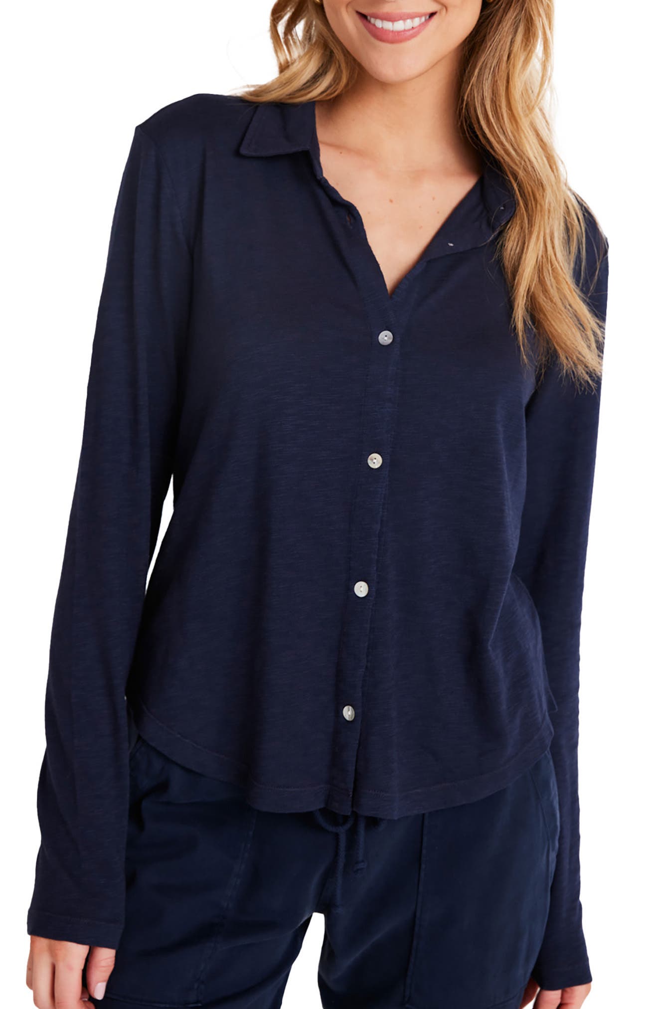 Cotton Knit Button-Up Shirt