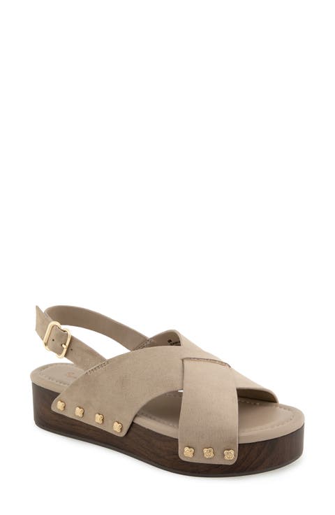 Quandry Woodgrain Platform Slingback Sandal (Women)