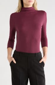 Nordstrom Three-Quarter Sleeve Stretch Pima Cotton Mock Neck T-Shirt