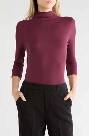 Three-Quarter Sleeve Stretch Pima Cotton Mock Neck T-Shirt