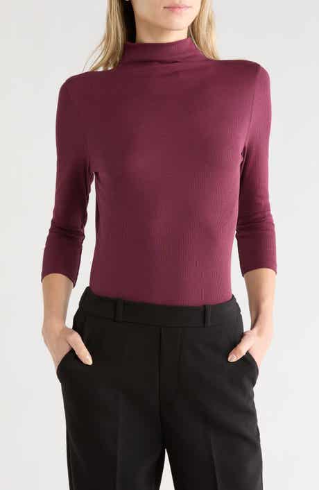 Three-Quarter Sleeve Stretch Pima Cotton Mock Neck T-Shirt