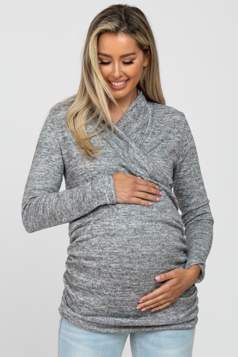 Soft Heathered Draped Wrap Nursing Top
