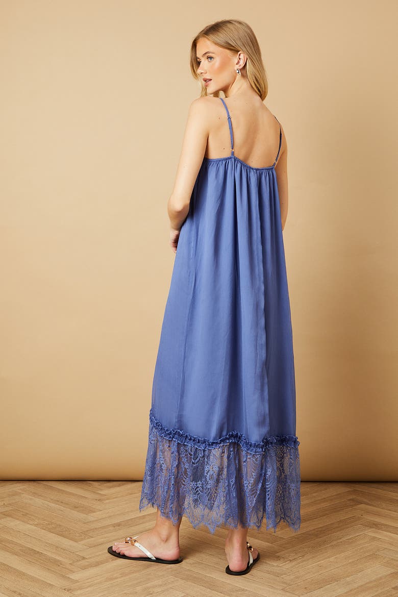 Babydoll Floaty Lace Detail Maxi Dress, Alternate, color, Blue