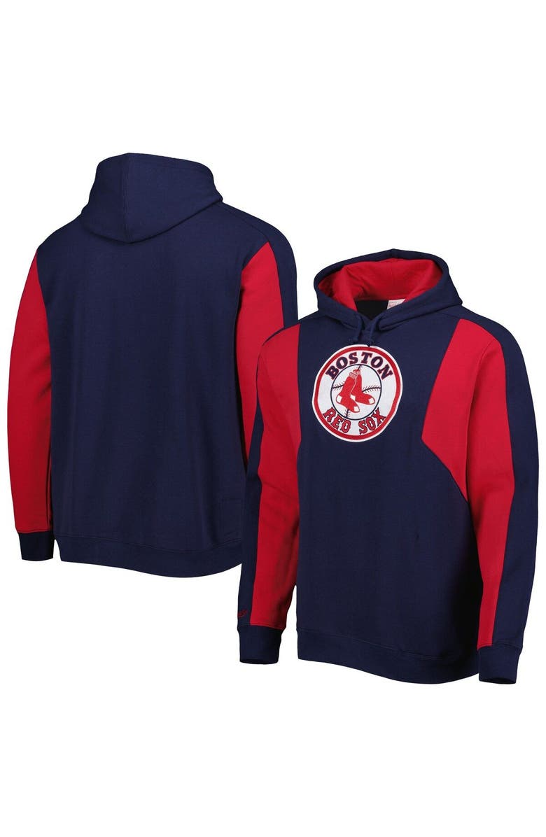 Mitchell & Ness Men's Mitchell & Ness Navy/Red Boston Red Sox Colorblocked Fleece Pullover Hoodie, Main, color, 