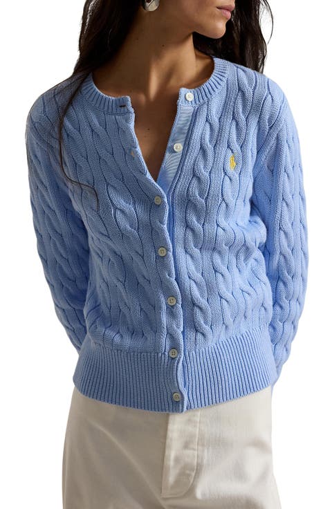 Cable Knit Cotton Crewneck Cardigan