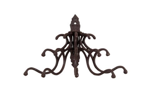 Antique Decorative Cast Iron Multi Hook Wall Hanger With 15 Hooks, Distressed Rust Brown