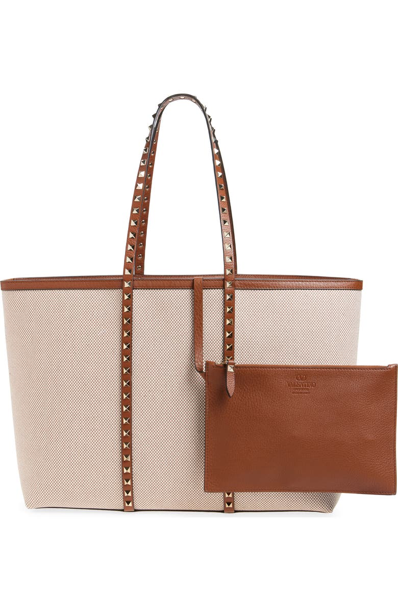 Valentino Garavani Medium Rockstud Canvas Tote, Alternate, color,