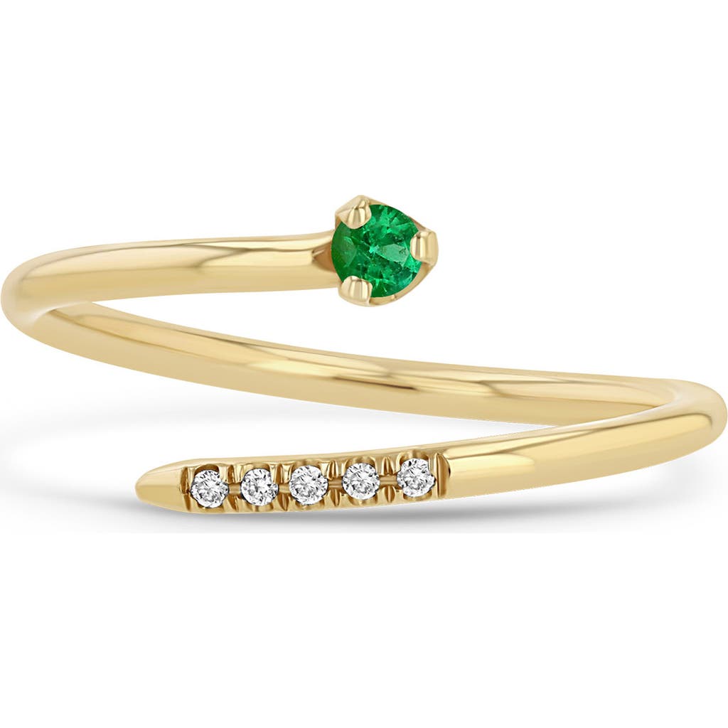 Zoë Chicco 14k Yellow Gold Emerald & Diamond Bypass Ring In Gold