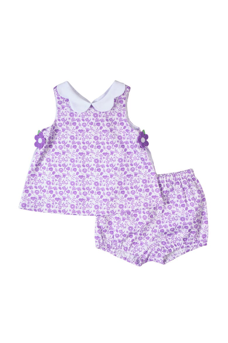 Printed Pique Dress & Bloomer with Flowers, Main, color, Lavender/White