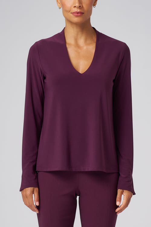 Franne Golde Luxe Stretch Long Sleeve V-neck Top In Purple