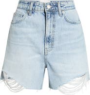 Reformation Saige High Waist Raw Hem Denim Cutoff Shorts