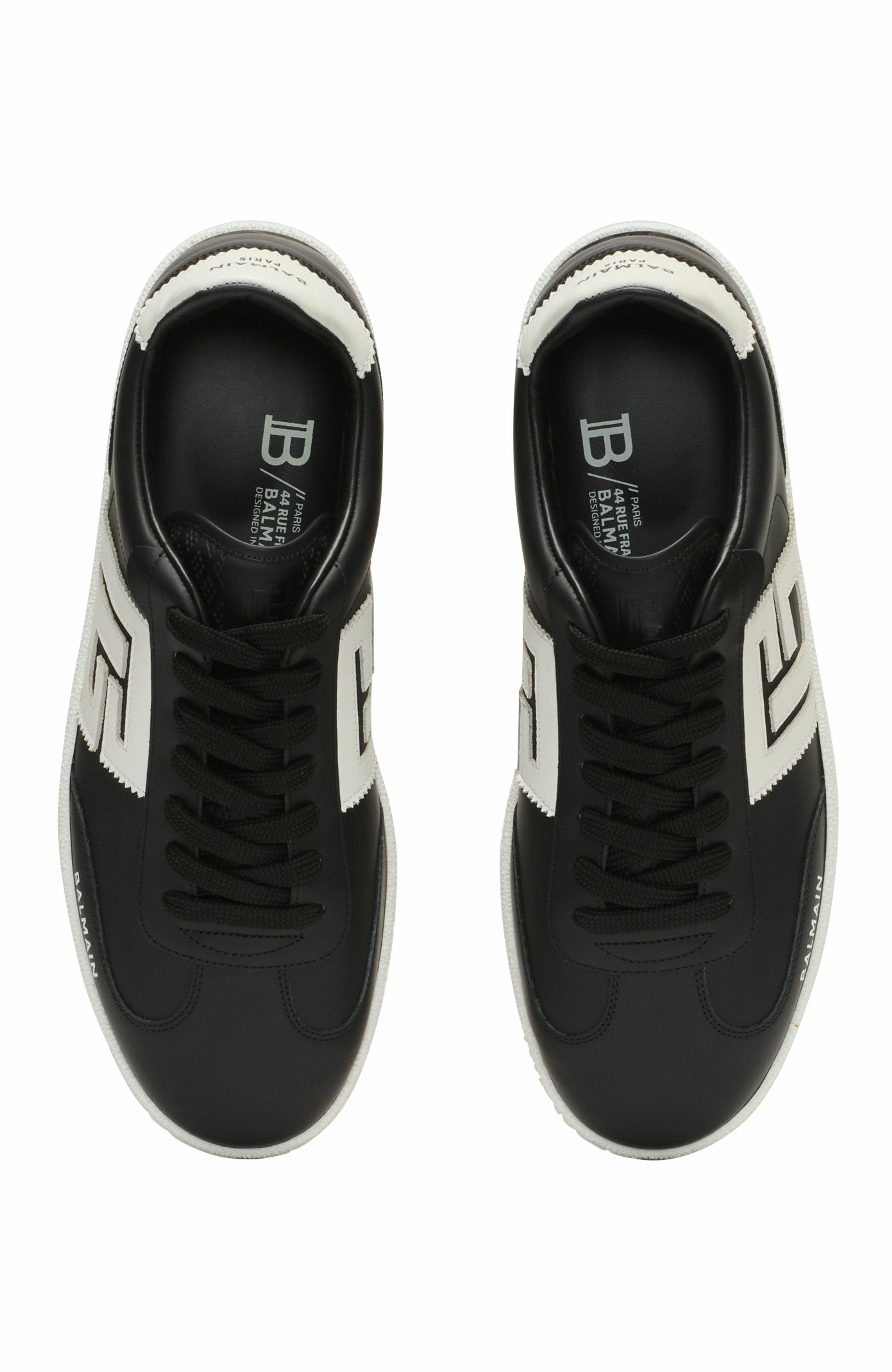 Calfskin Balmain Swan Trainers, Alternate, color, Black