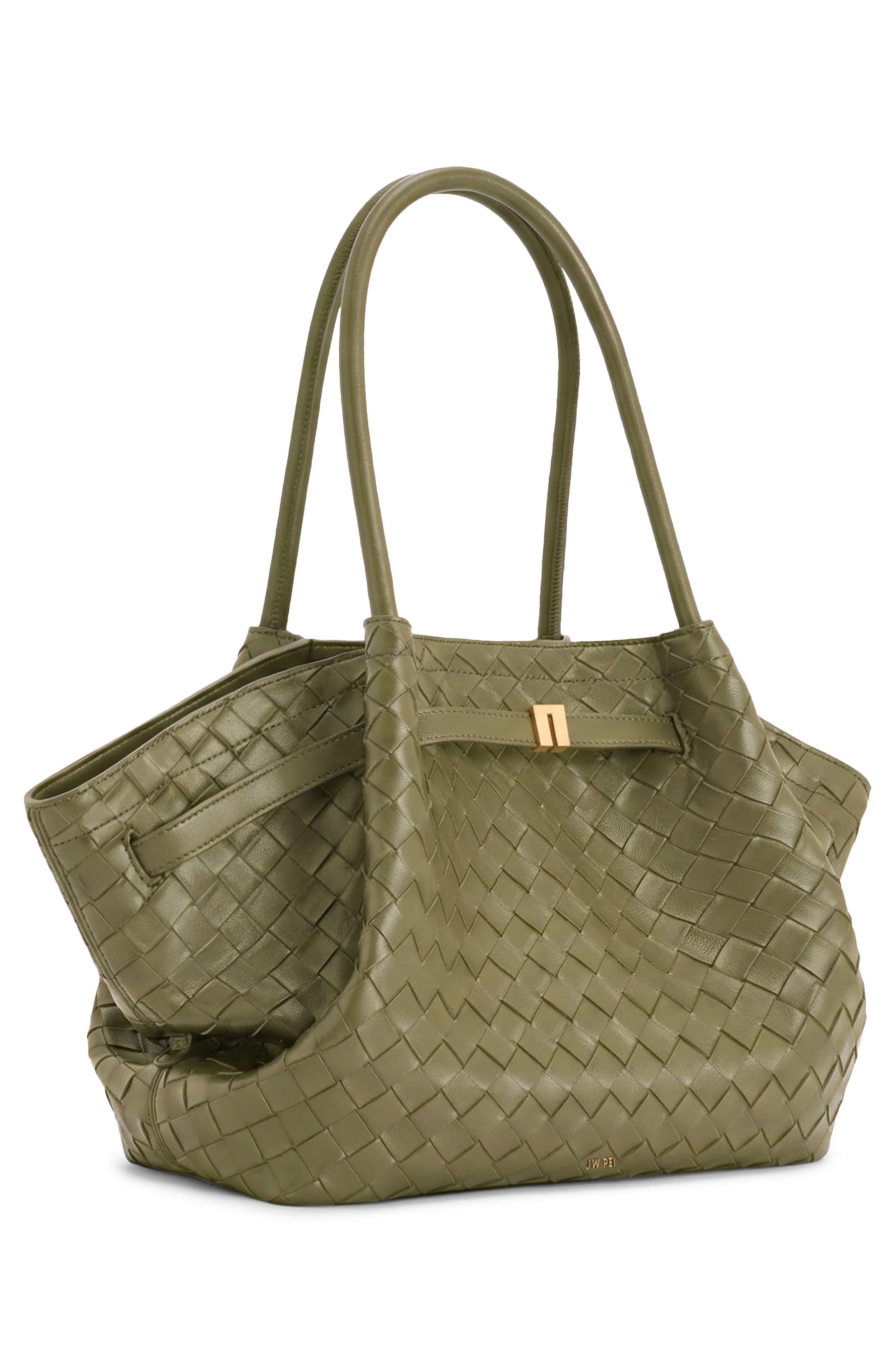 Medium Hana Woven Faux Leather Tote, Alternate, color, OLIVE GREEN
