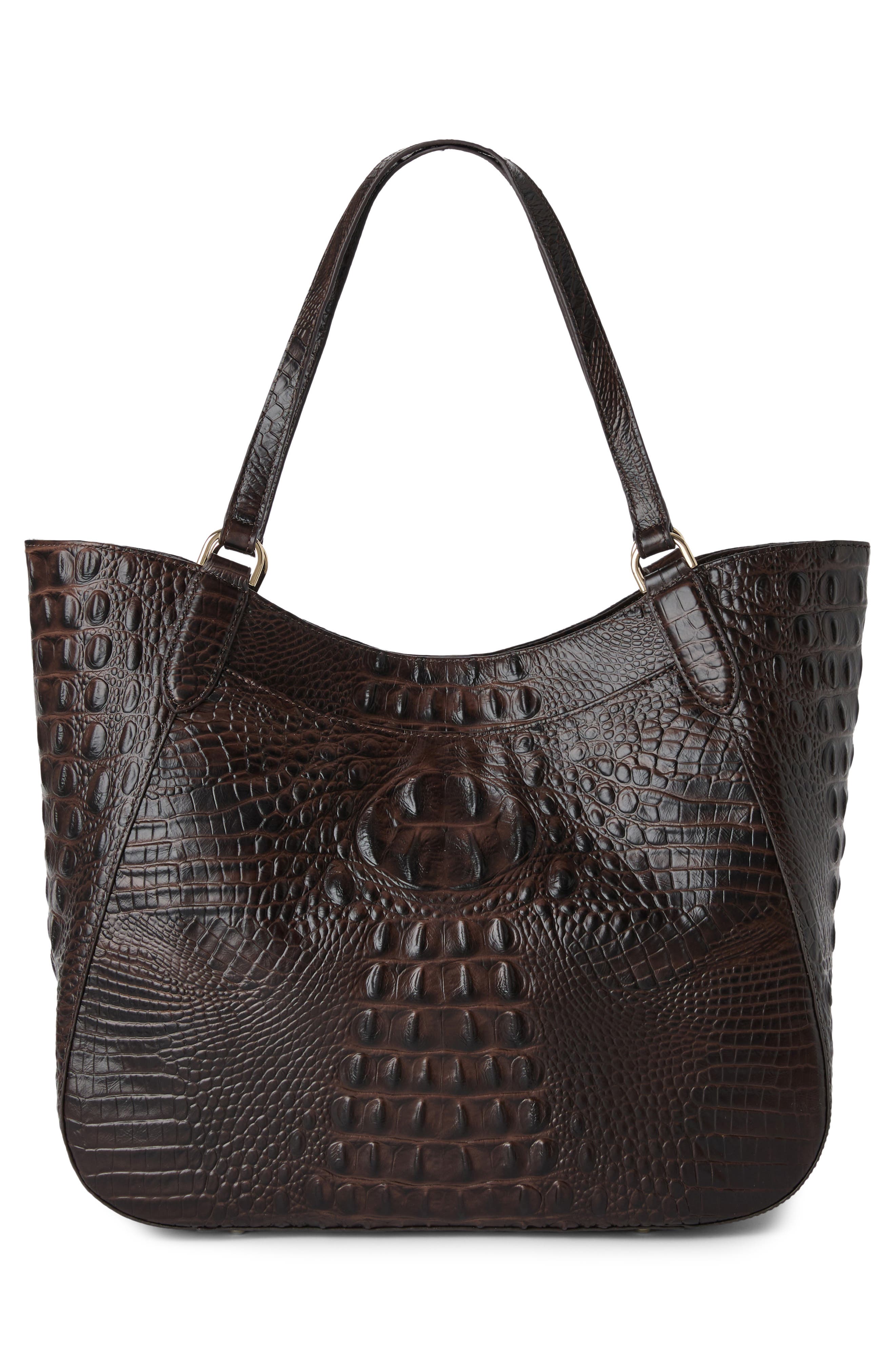 Aliza Croc Embossed Leather Tote, Alternate, color, CHOCOLATE