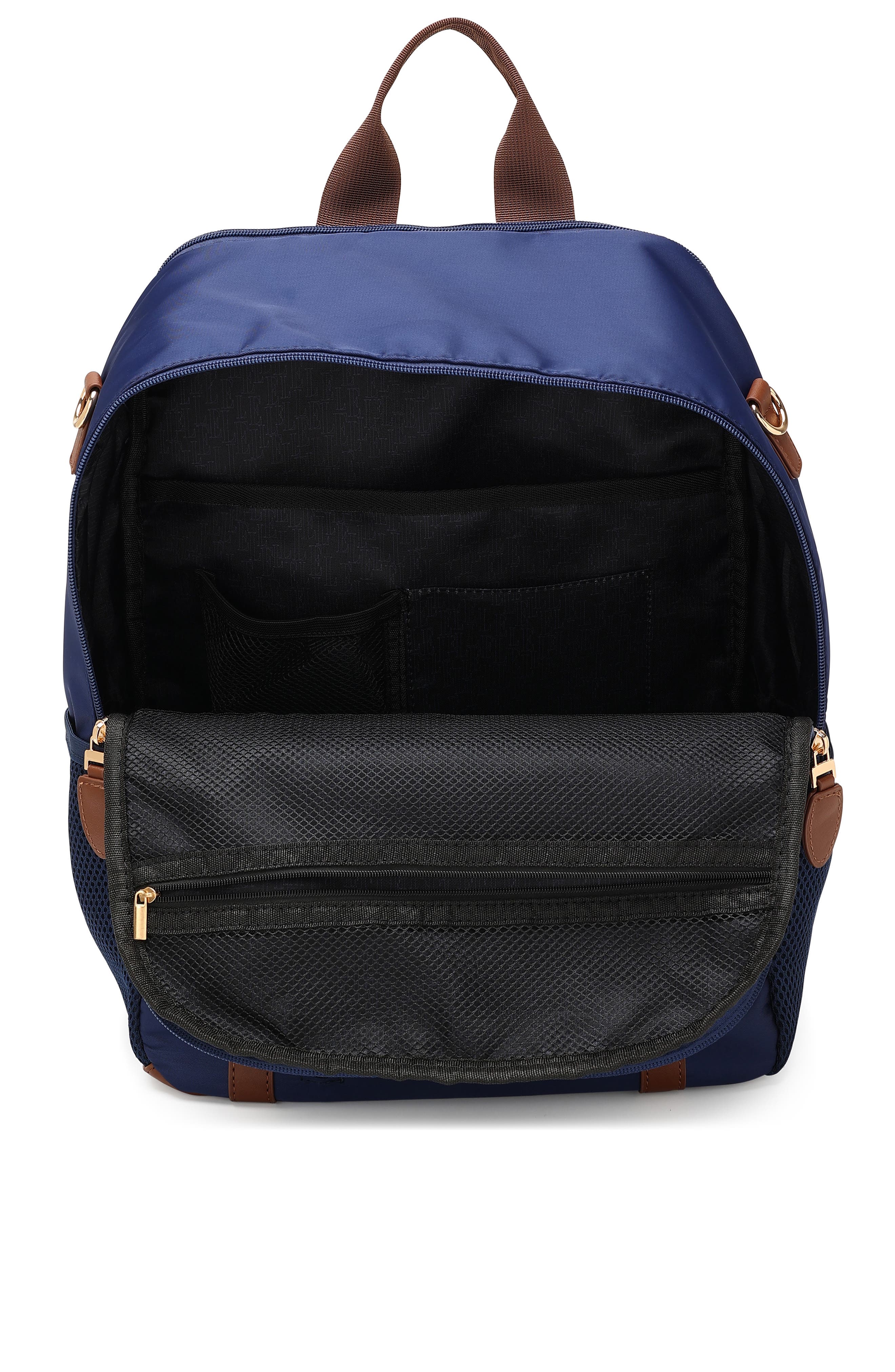 Luxe Journey 18L Twill and Vegan Leather Backpack, Alternate, color, Navy