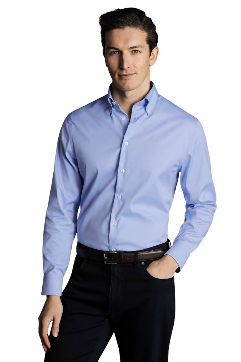 Non-Iron Button-Down Oxford Slim Fit Shirt Single Cuff, Main, color, Sky Blue