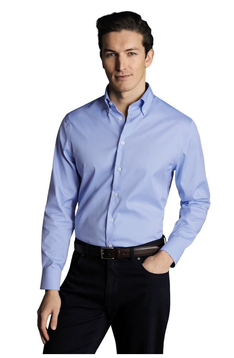 Charles Tyrwhitt Non-Iron Button-Down Oxford Slim Fit Shirt Single Cuff, Main, color, Sky Blue