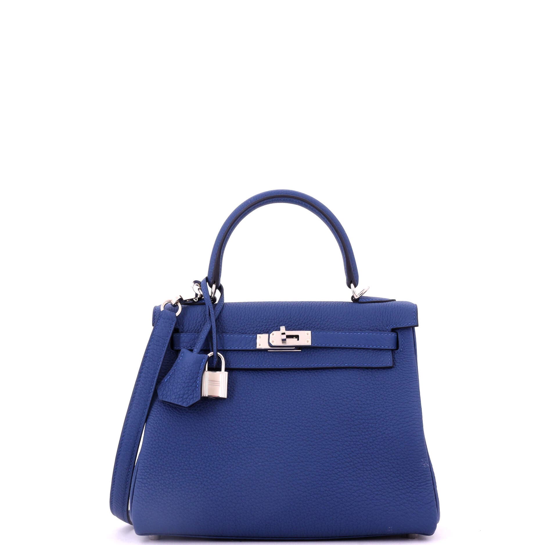 Pre-Owned Hermes Kelly Handbag Blue Togo with Palladium Hardware 25, Main, color, 