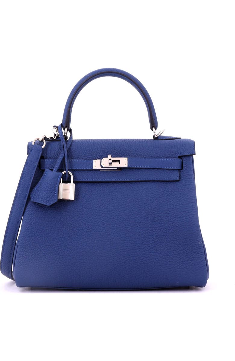 Pre-Owned Hermes Kelly Handbag Blue Togo with Palladium Hardware 25, Main, color, Bleu Tie
