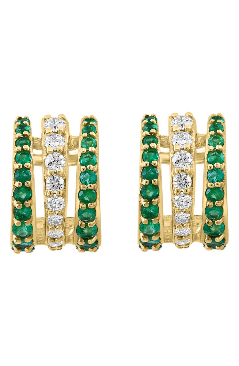 EFFY 14K Yellow Gold Emerald & Diamond Huggie Hoop Earrings - 0.40ct., Main, color,