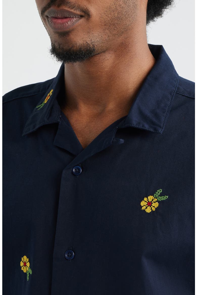 Cross Stitch Organic Cotton Button-Up Shirt, Alternate, color, DARK NAVY