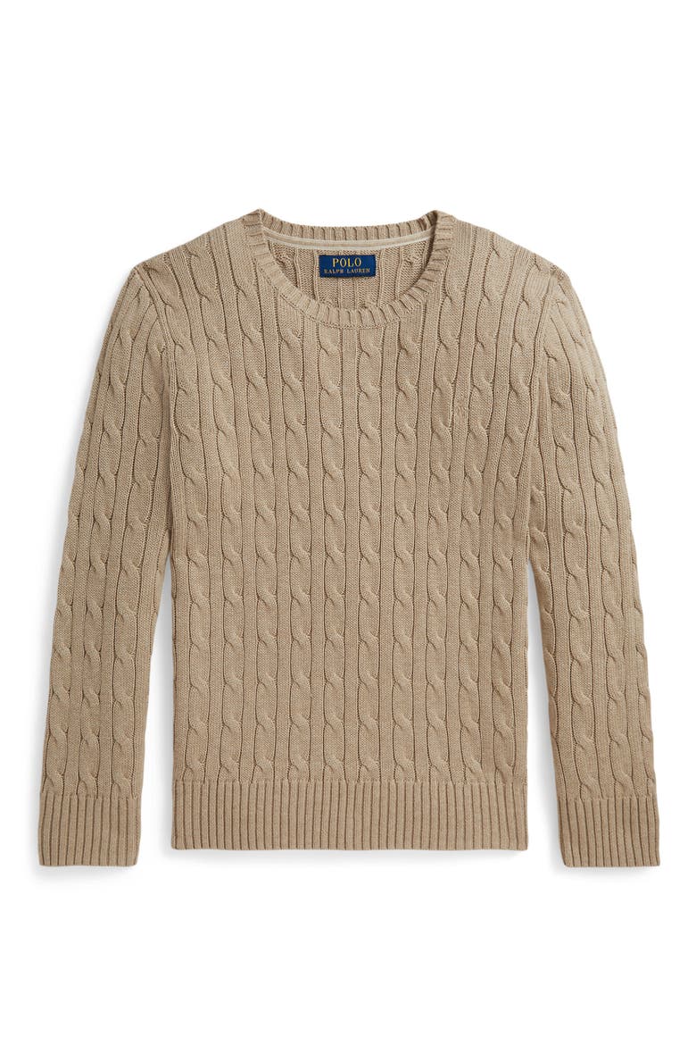 Kids' Cable Stitch Combed Cotton Sweater, Main, color, TAN HEATHER