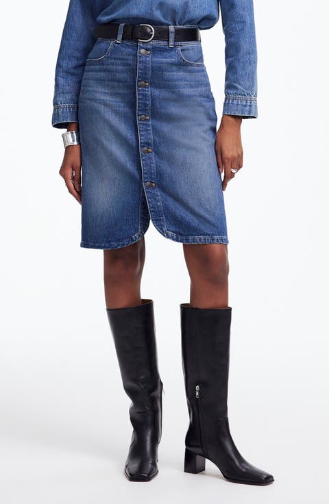 Denim Button Front Skirt