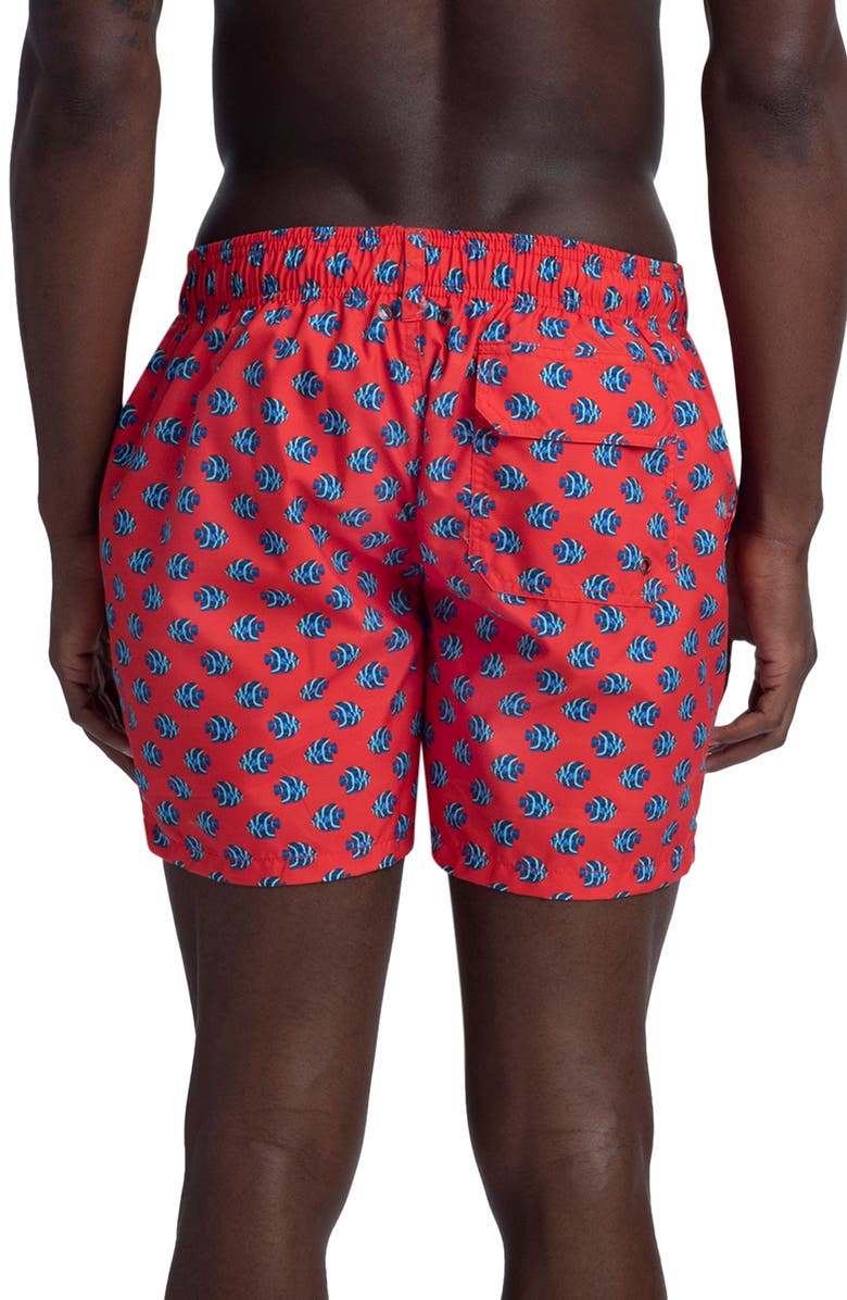 Bugatchi Neat Fish Swim Trunks, Alternate, color, Ruby