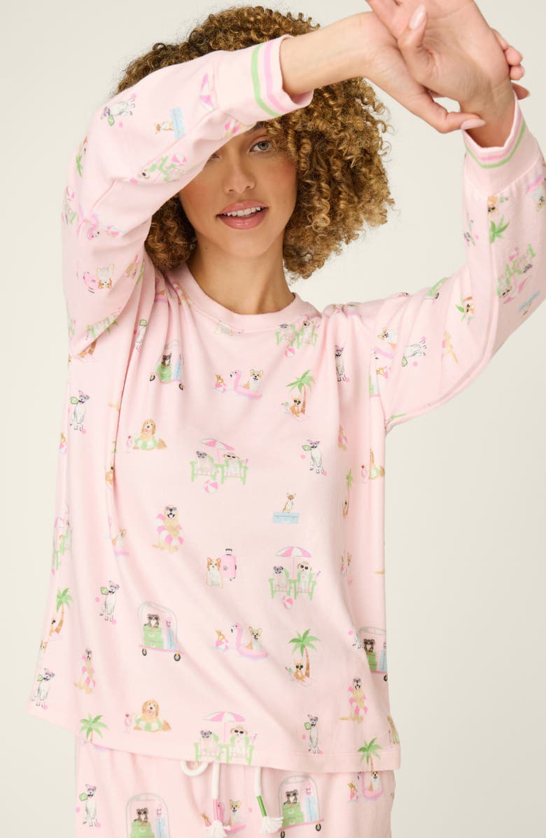 PJ Salvage Pupcation Palms Long Sleeve Pajama Top, Alternate, color, Light Pink