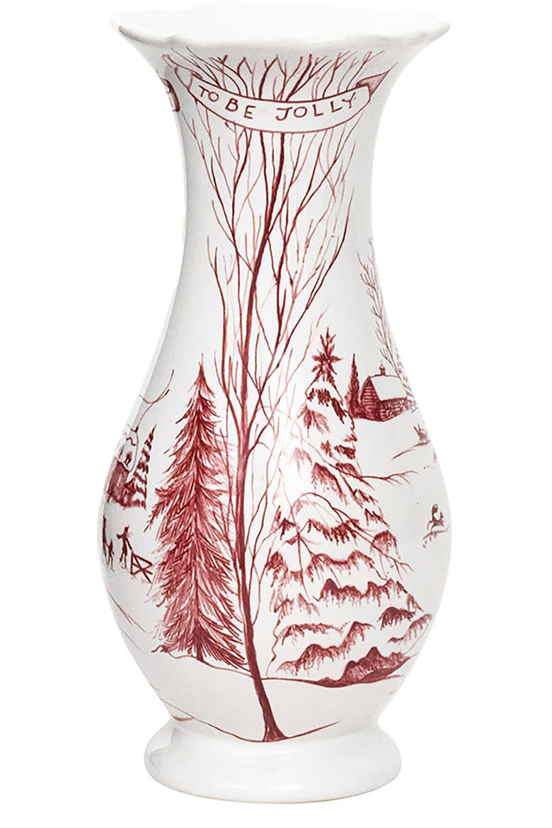 Country Estate Winter Frolic Vase, Alternate, color, WHITE/ RUBY