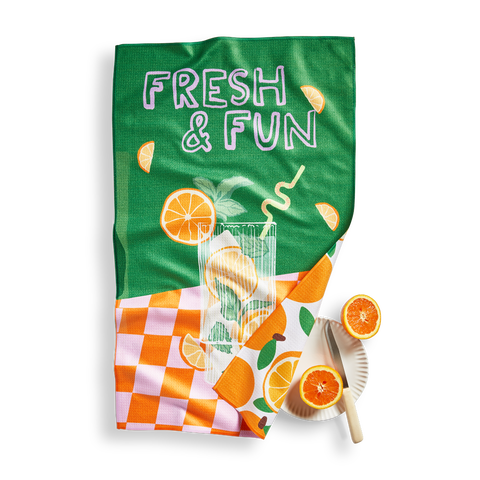 Super Absorbent Kitchen Towel Fresh and Fun Multi Dishtowel 80% Recycled Polyester 18x30 in