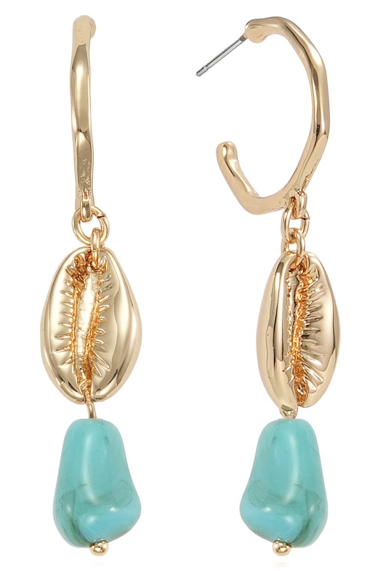 Cowrie Shell Drop Earrings, Main, color, TURQUOISE