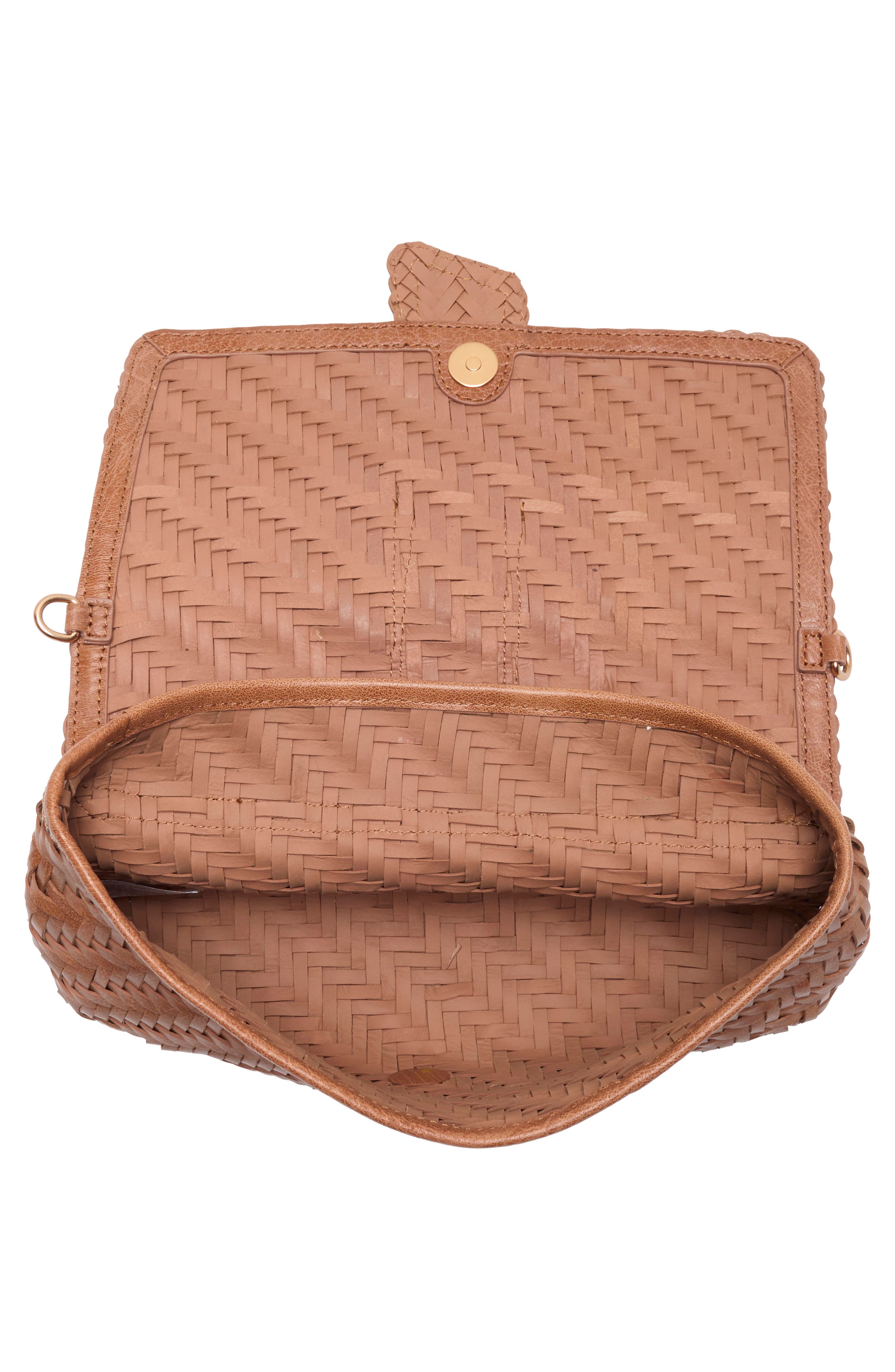 Bailee Woven Leather Clutch, Alternate, color, CARAMEL