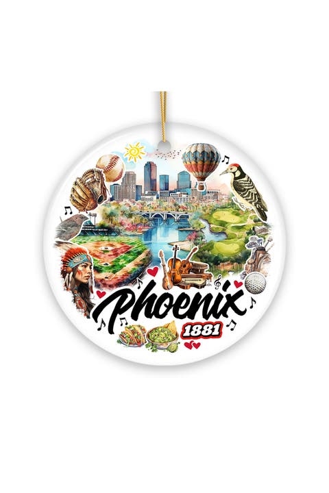 Phoenix 1881 Watercolor Skyline Round Ceramic Ornament