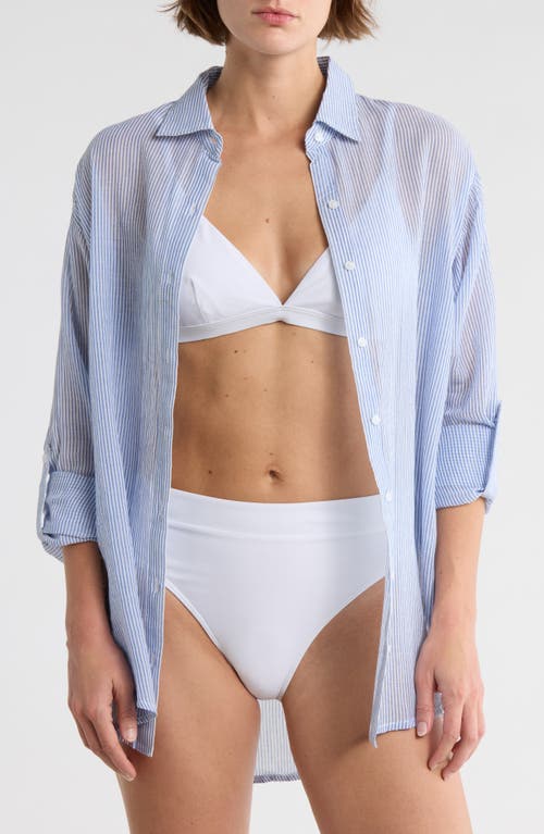 Elan Stripe Cover-Up Shirt in Blue White Stripe/Heart 