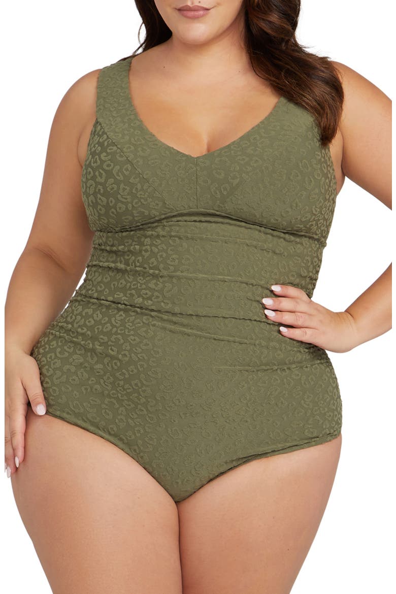 Magritte Flocked One-Piece Swimsuit, Main, color, KHAKI