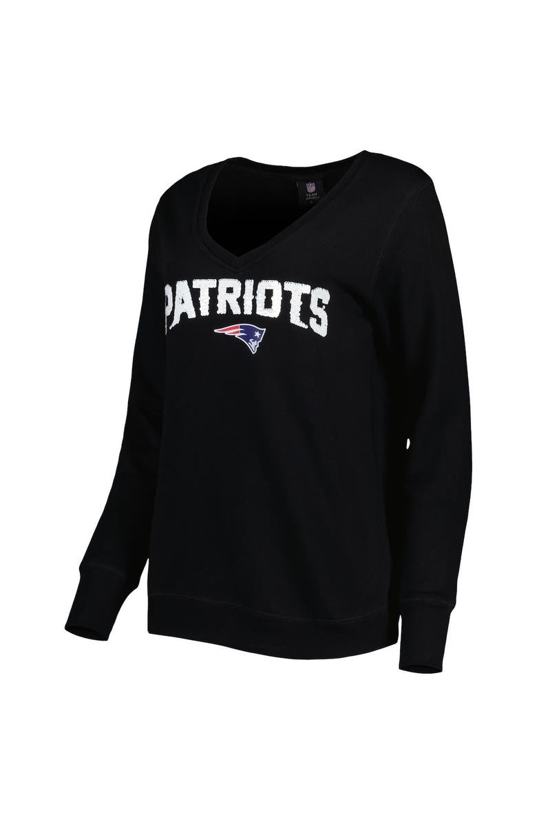 CUCE Women's Cuce Black New England Patriots Sequin Logo V-Neck Pullover Sweatshirt, Alternate, color, Black