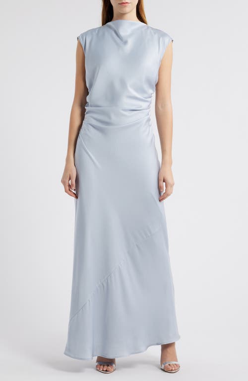 Shop Wayf Lillian Ruched Satin Gown In Dusty Blue