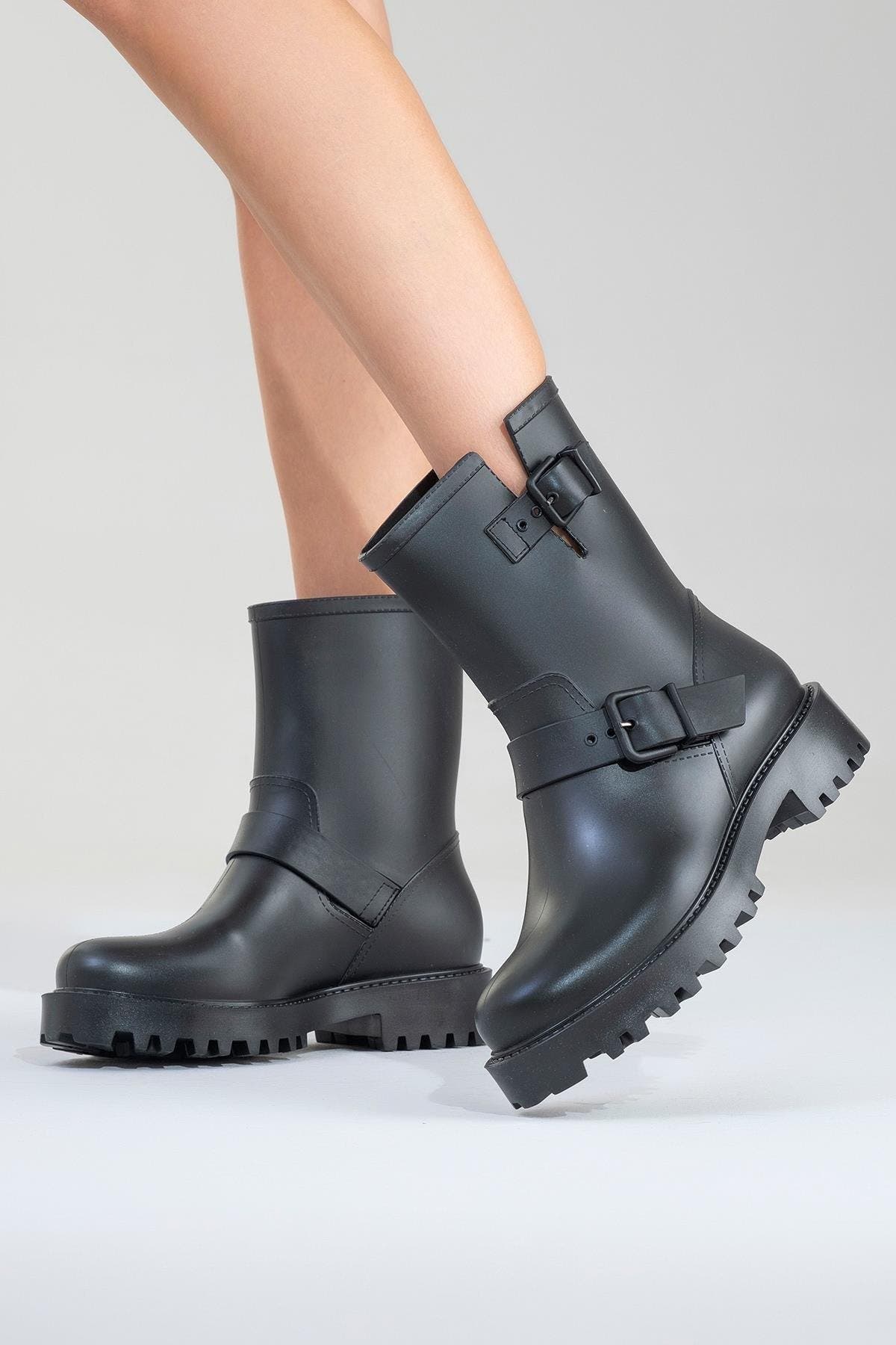 Prologue Shoes Zone Rain Boot, Alternate, color, Black Faux Leather