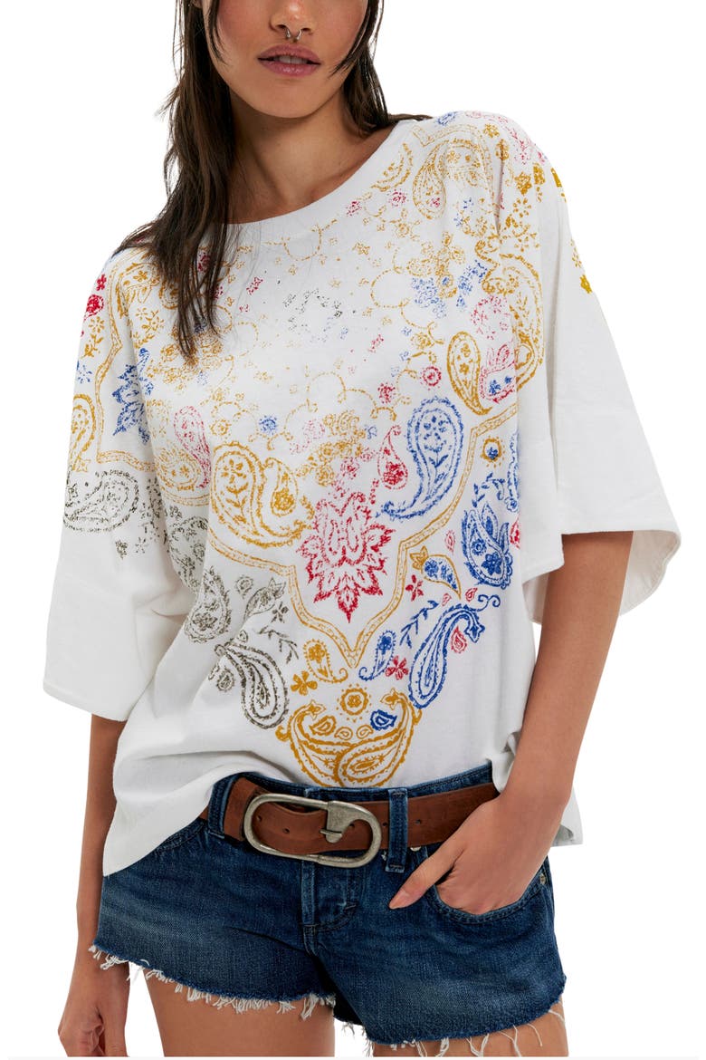 Heirloom Paisley Print Oversize T-Shirt, Main, color, IVORY COMBO