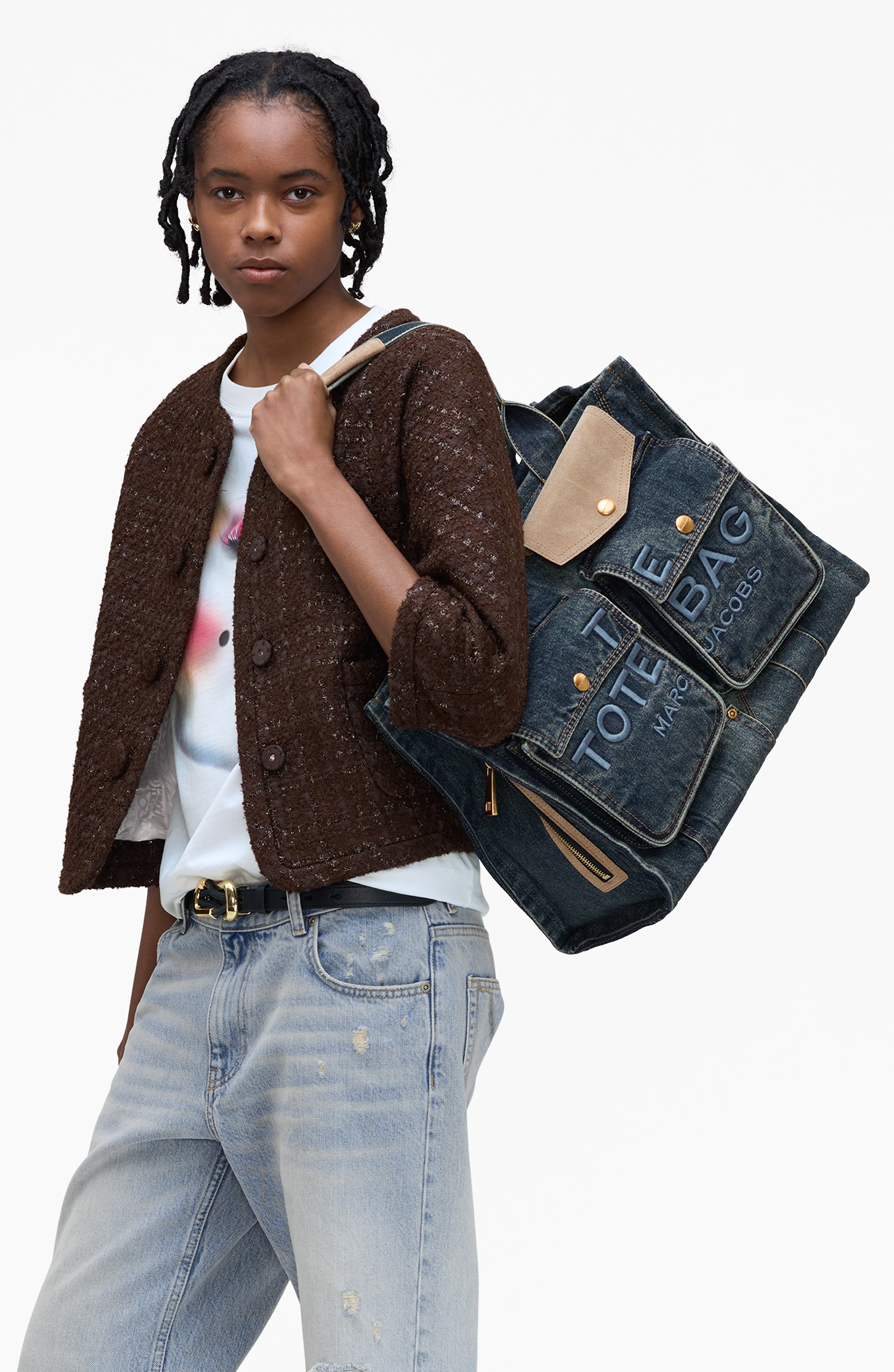 Marc Jacobs The Large Denim Tote Bag, Alternate, color, Dark Wash Indigo