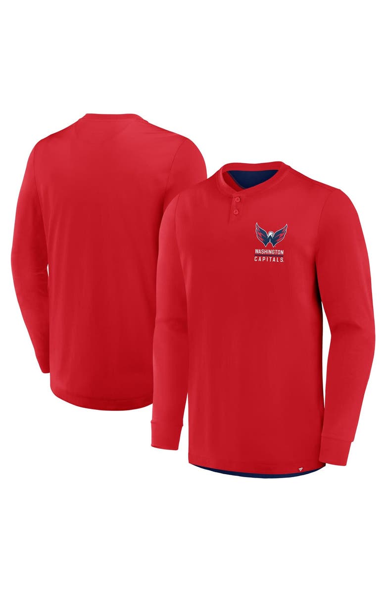 FANATICS Men's Fanatics Red Washington Capitals Adrenaline Push Long Sleeve Henley Shirt, Alternate, color, Red