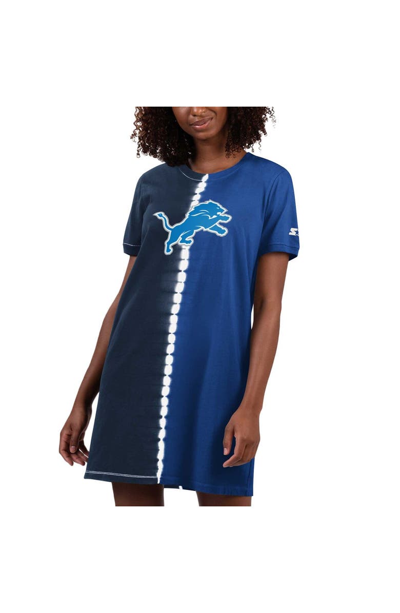 STARTER Women's Starter Navy Detroit Lions Ace Tie-Dye T-Shirt Dress, Main, color, 