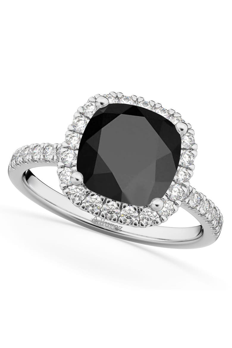 Cushion Cut Halo Black Onyx & Diamond Engagement Ring 14k, Main, color, 3.11ct/White Gold