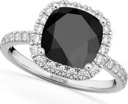ALLUREZ Cushion Cut Halo Black Onyx & Diamond Engagement Ring 14k