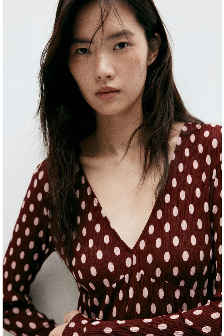 Dot Long Sleeve Midi Dress, Alternate, color, MAROON