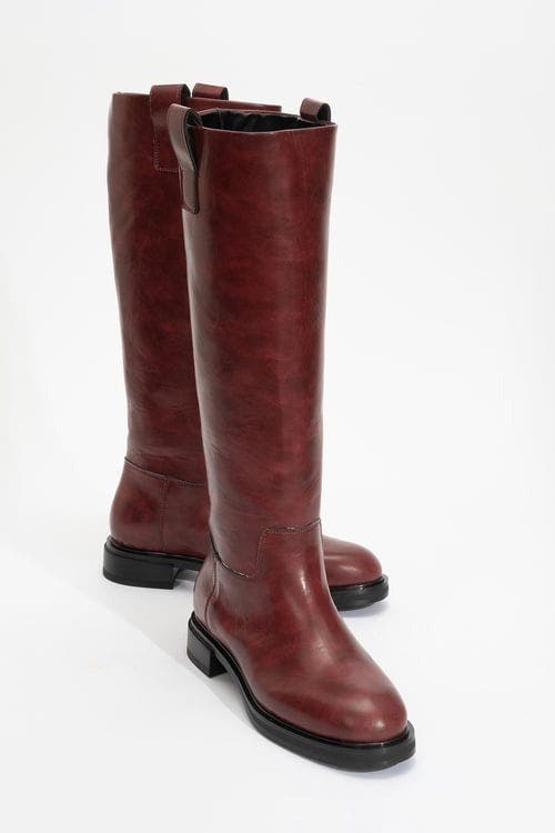 Alaska Pattern Knee High Boot, Main, color, Burgundy Faux Leather