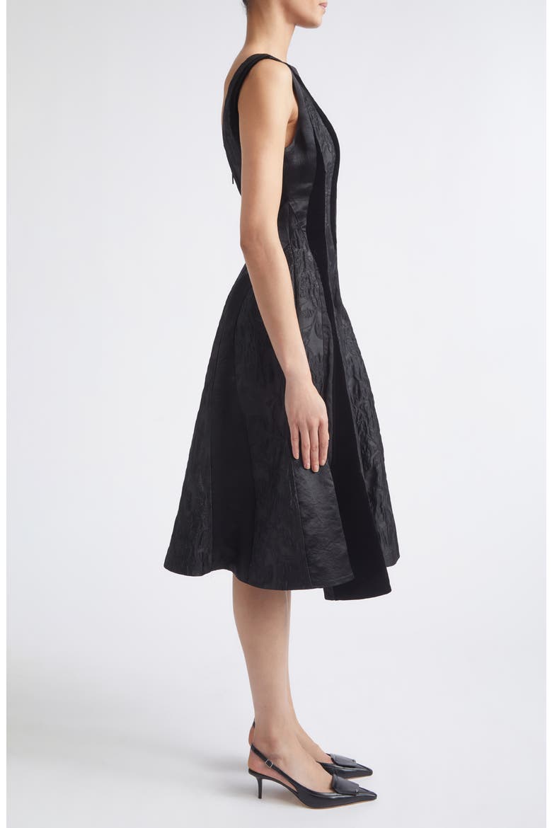 Mixed Media Fit & Flare Midi Dress, Alternate, color, BLACK MULTI