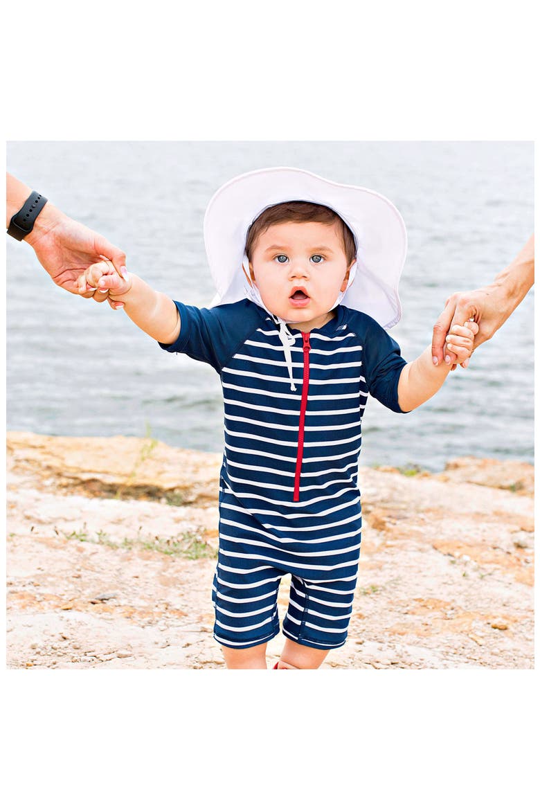 Rashguard Swimsuit & Hat Set, Alternate, color, BLUE